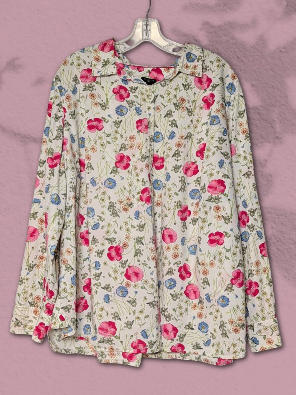 Talbot's size 22W Long Sleeve 100% Cotton Button-Down Floral Shirt